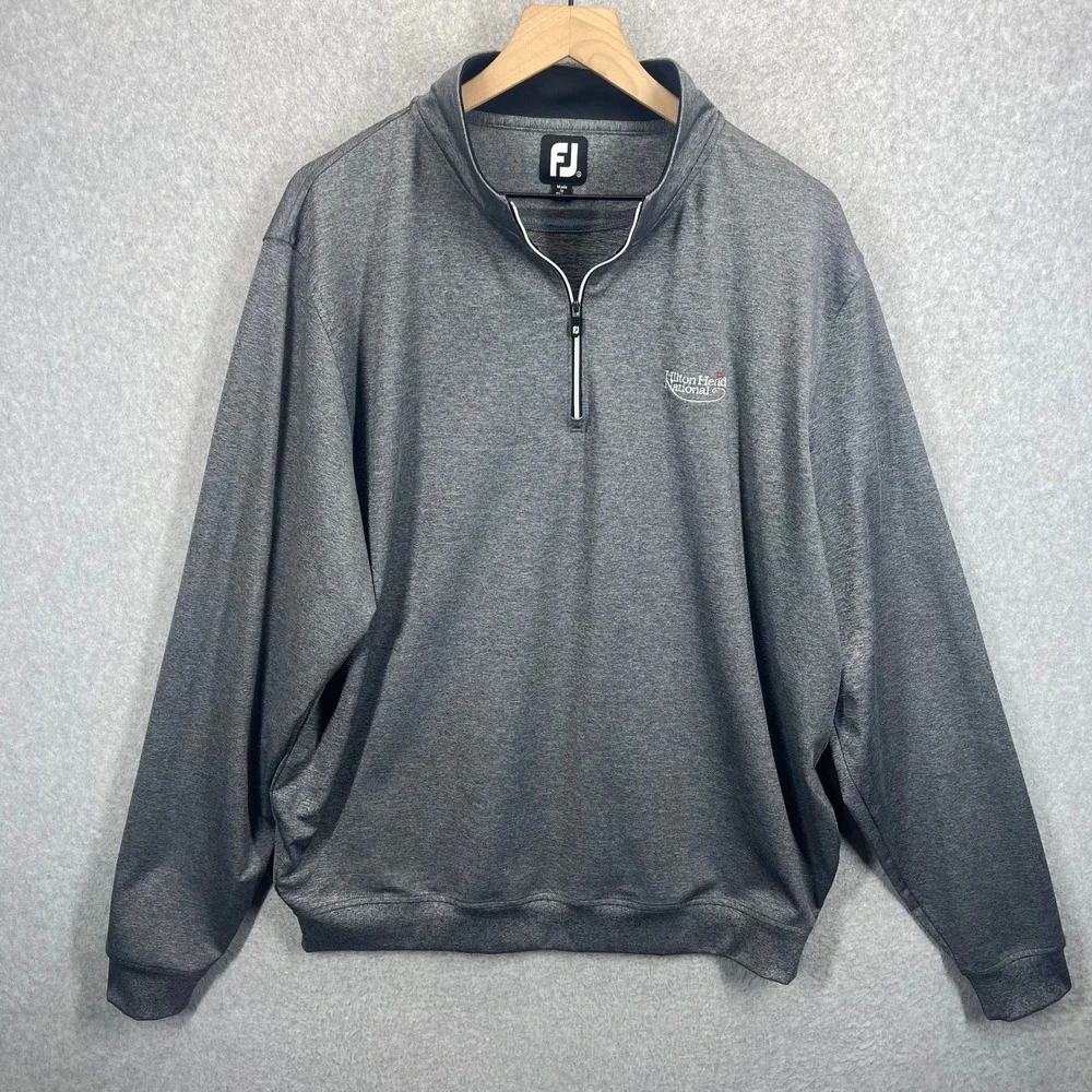FootJoy 1/4 Zip Pullover Mens XL Gray Hilton Head National Golf EUC